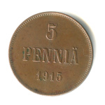 5 пенни — Для Финляндии. Вензель Николая II 1915 1915 года (Российская Империя) #1